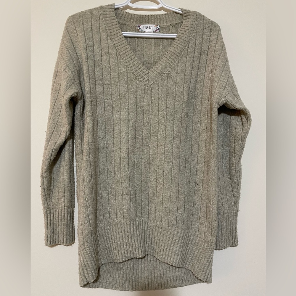 Pink Rose V-neck Sweater
